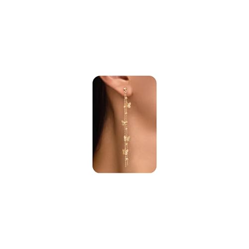 Dangle Earrings for Women - 14K Gold/White Gold/Rose Gold Plated Butterfly Heart Star Hoop Chain Long Tassel Cubic Zirconia CZ Dangle Earrings - color: Butterfly