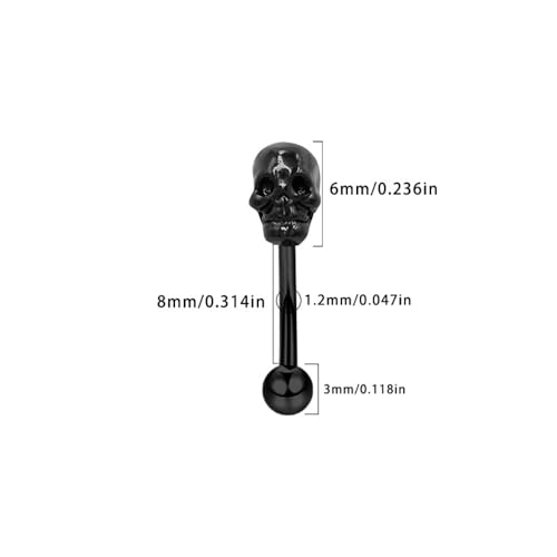 16G Black Skull Eyebrow Piercing Jewelry Surgical Steel Eyebrow Curved Barbell Ring Internal Thread Daith Rook Earrings Rook Halloween Jewelry for Women Men