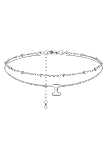 ChainsHouse Initial Ankle Bracelets for Women Waterproof, 14K Gold Plated Layered Initial Anklets Non Tarnish, Adjustable Stainless Steel Women's Ankle Summer Beach Foot Jewelry - color: Stainless Steel, size: Initial I