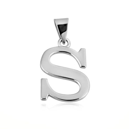 Claddagh Gold .925 Sterling Silver Initial Pendant Charm – Personalized Alphabet Letter Jewelry in 0.80mm or 0.55mm Block Font - color: Pendant Only, size: Small, style: S