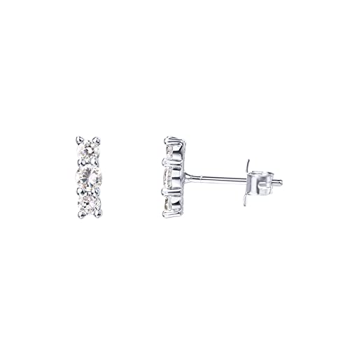 PAVOI 14K Gold Plated 925 Sterling Silver CZ Simulated Diamond Earrings | Dainty Geometric Shape Mini Bar Stud Earrings for Women - color: White Gold, style: Elegance