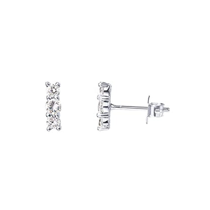 PAVOI 14K Gold Plated 925 Sterling Silver CZ Simulated Diamond Earrings | Dainty Geometric Shape Mini Bar Stud Earrings for Women - color: White Gold, style: Elegance