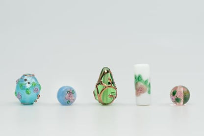 10 pcs Mix of Bohemia Lampwork Czech Glass Beads with Flowers, Hand Made Set Kit, LW 001 - color: Lampwork Mix 01