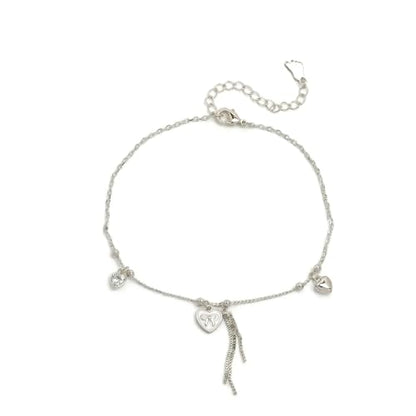 Sonateomber Gold Waterproof Ankle Bracelets for Women, Dainty Cute Adjustable Foot Non tarnish Anklets Summer Beach Jewelry Gifts - color: Silver Heart