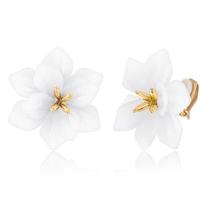 LAXPICOL Fashion Big Flower Clip On Earrings For Women Cute Lovely Acrylic Flower Earrings No piercing Earrings 2.36" - color: white