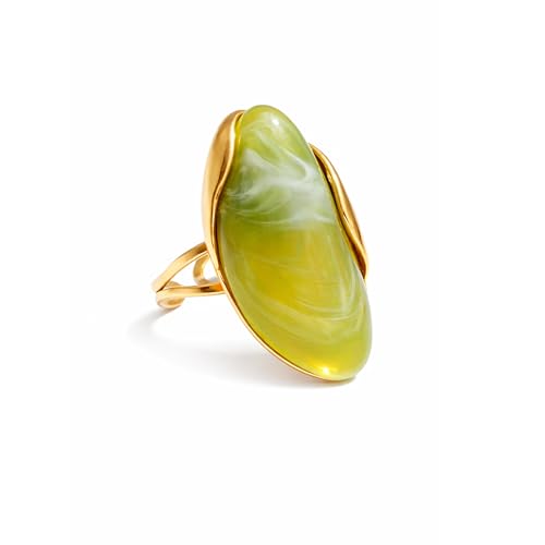 Mchic Colorful Chunky Statement Ring for Women: Boho Large Oval Acrylic Finger Ring Stainless Steel Adjustable Beach Summer Y2K Handmade Jewelry Gift for Women - color: Green