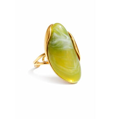 Mchic Colorful Chunky Statement Ring for Women: Boho Large Oval Acrylic Finger Ring Stainless Steel Adjustable Beach Summer Y2K Handmade Jewelry Gift for Women - color: Green
