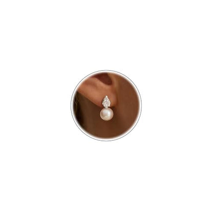 Pearl Earrings for Women Trendy Dainty Wedding Earring 14K Gold Plated/Silver Plated Dainty Cute Drop Dangle Pearl Earrings Studs Hypoallergenic CZ Diamond Wedding Earrings for Brides Prom Jewelry Gift for Women - color: 06.Silver drop