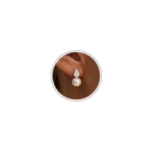 Pearl Earrings for Women Trendy Dainty Wedding Earring 14K Gold Plated/Silver Plated Dainty Cute Drop Dangle Pearl Earrings Studs Hypoallergenic CZ Diamond Wedding Earrings for Brides Prom Jewelry Gift for Women - color: 06.Silver drop