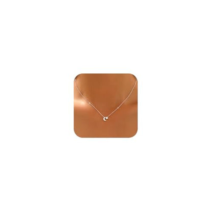 925 Sterling Silver Dainty Moon Star Necklace For Womem | 14k Gold Plated Charm Crescent Moon and Star Pendant Choker Necklaces to Daughter Mother Jewelry Gift for Birthday Wedding - color: Silver