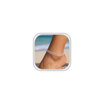 Freekiss Sparkle Glitter Waterproof Ankle Bracelets for Women Trendy | Dainty Layered Anklet for Women Adjustable Womens Anklet Set Stackable Beaded Cuban Link Anklets Beach Jewelry for Women - color: ANKLET-Single clasp sparkle glitter-SL