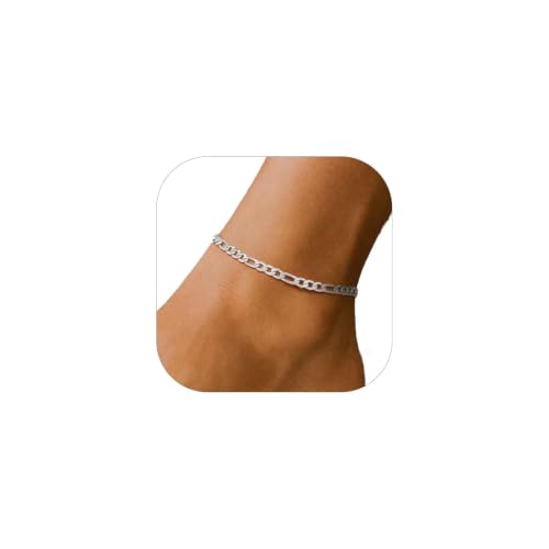 FindChic Stainless Steel Ankle Bracelets for Women, Waterproof Figaro/Cuban/Box/Beaded Chain Anklets, Summer Beach Foot Jewelry, 8.5''-10.5'' Adjustable Length, with Gift Box - style: A Figaro Chain-Silver