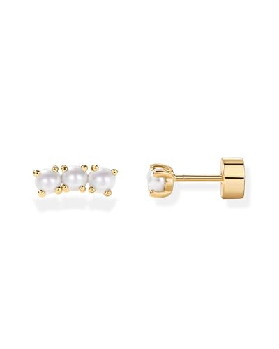 PAVOI 14K Gold Plated 925 Sterling Silver Posts Mini Stud Flat Back Earrings for Women | Helix Cartilage Piercing Jewelry | Dainty Pearl Star Cluster Cubic Zirconia Lotus Climber Screw Backs - style: Pearl Cluster