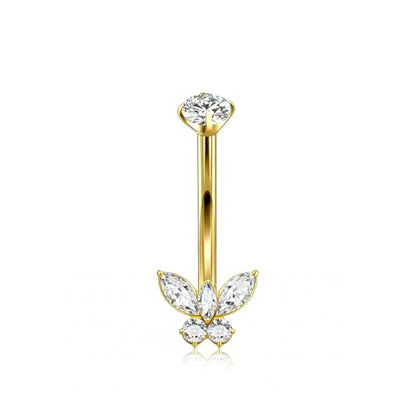 XUU Titanium Belly Button Rings 14G, Implant-Grade Navel Piercing, Luxury CZ Shape with Flower Butterfly, Hypoallergenic Curved Barbell Jewelry for Women, Gold or Silver - style: Butterfly-Gold