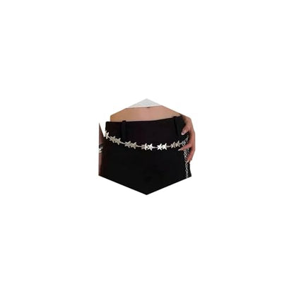 QWALIT Silver Gold Chain Belt for Women Fashion Waist Chain Belt Star Butterfly Metal Belt Music Festival Y2K Accessories - style: 11- star silver