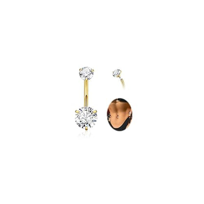 14G G23 Titanium Dangle Belly Button Ring for Women Dangling Belly Rings CZ Butterfly Teardrop Navel Rings Internally Threaded Curved Barbell Navel Piercing Jewelry - color: Gold-4
