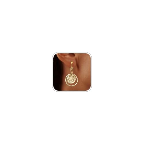 Awinesn Clip on Earrings for Women 14K Gold/Sterling Silver Plated Disc Earrings for Women Circle Drop Dangle Earrings Jewelry Hypoallergenic Hammered Non Pierced Earring Jewelry Gifts Wedding Party - style: Circle-G