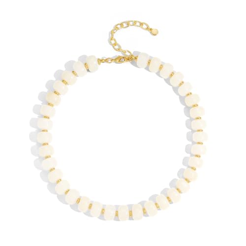 Chunky Beaded Necklace for Women Trendy Multicolor Resin Beads Choker Necklaces Boho Summer Statement Necklace Chunky Heart Jewelry - color: Bead necklace-white