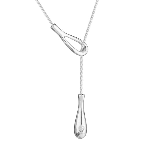 Y Shaped Water Drop Pendant Necklace for Women Adjustable Y Sliding Lariat Charm Necklace Fashion Stainless Steel Snake Chain Teardrop Jewelry Gift - color: Silver