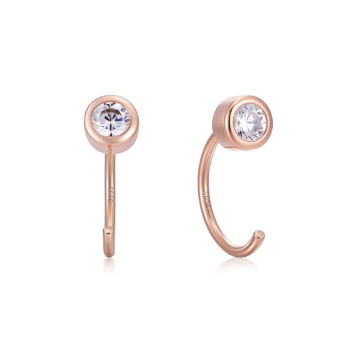 CHIC & ARTSY 925 Sterling Silver Half Hoop Earrings for Women, Dainty Huggie Hoops with Synthetic Opal, Moonstone, CZ & Gemstones, Lightweight Comfort Fit Everyday Elegant Jewelry - color: White CZ/Rose Gold Plated Silver