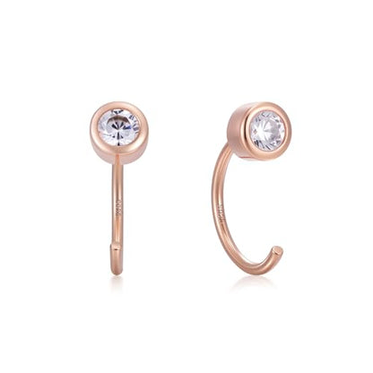 CHIC & ARTSY 925 Sterling Silver Half Hoop Earrings for Women, Dainty Huggie Hoops with Synthetic Opal, Moonstone, CZ & Gemstones, Lightweight Comfort Fit Everyday Elegant Jewelry - color: White CZ/Rose Gold Plated Silver
