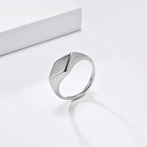 Minimalist Stainless Steel Signet Ring Polished Geometric Flat Top Band Simple Statement Ring for Women and Men - color: Silver