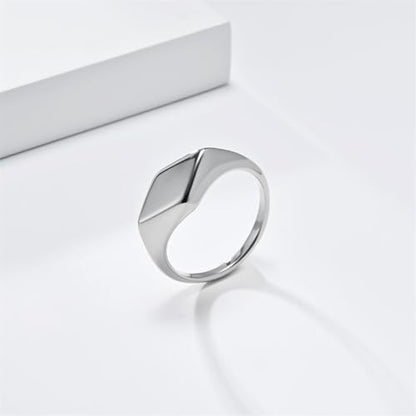 Minimalist Stainless Steel Signet Ring Polished Geometric Flat Top Band Simple Statement Ring for Women and Men - color: Silver