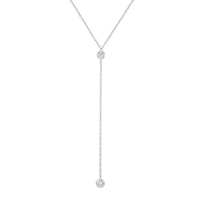 Faire de la Mode Dainty Drop Lariat Necklace for Women, 16" to 18" Adjustable Length Double CZ Lariat Y Necklace - color: Silver