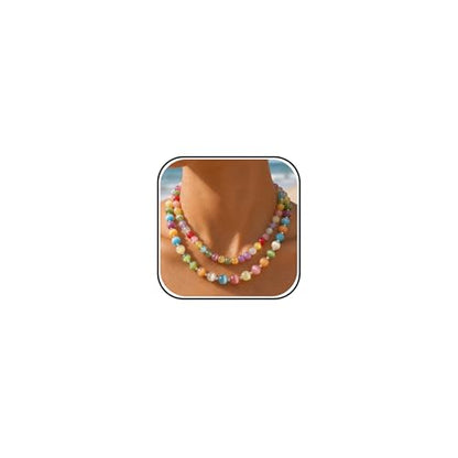 Dopamine Necklace UV Reactive Colorful Rainbow Beaded Necklace Dopamine Jewelry Set Color Changing Mood Necklaces Bracelet Earrings Summer Beach Vacation Gift for Women - color: B4：two necklace changing