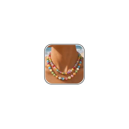 Dopamine Necklace UV Reactive Colorful Rainbow Beaded Necklace Dopamine Jewelry Set Color Changing Mood Necklaces Bracelet Earrings Summer Beach Vacation Gift for Women - color: B4：two necklace changing