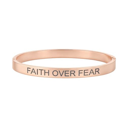 Inspirational Christian Bracelet for Women, Oval Engraved Bible Verse Love Bangle Cuff, Faith Scripture Jewelry, Religious Encouragement Gift for Mom Daughter Sister Friend - color: FAITH OVER FEAR-Oval Bangle Rose Gold