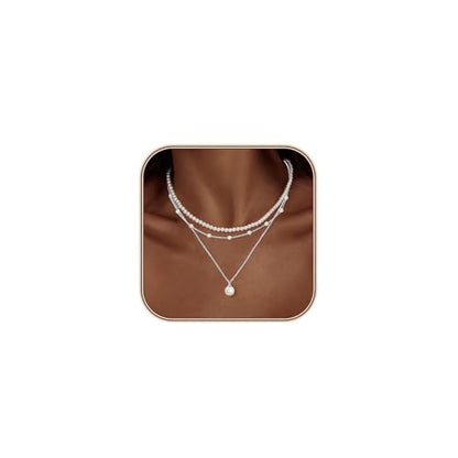 LULII Pearl Necklaces for Women 14K Gold Plated Dainty Layered Single Pearl Necklace Simple Daisy Pearls Choker Cute Gold Necklace Stack Jewelry Sets for Women Trendy Gifts - color: Silver-Layered Pearl