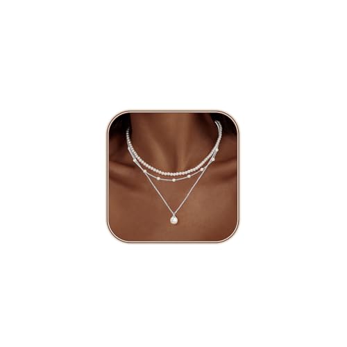 LULII Pearl Necklaces for Women 14K Gold Plated Dainty Layered Single Pearl Necklace Simple Daisy Pearls Choker Cute Gold Necklace Stack Jewelry Sets for Women Trendy Gifts - color: Silver-Layered Pearl