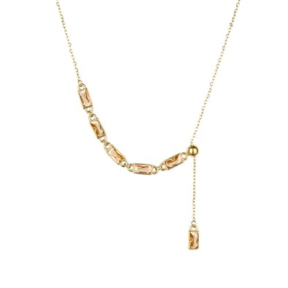Emerald Cut Y Shaped Necklace for Women 18K Gold Plated Double Layered Y Lariat Necklace Jewelry Gift - color: Style9-Champagne