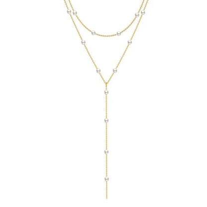 Zeffy Gold Pearl Necklace for Women, Dainty 14K Gold/Silve Plated Layered Pearl Choker Pearl Earrings Pearl Bracelets Wedding Trendy Gold Jewelry Set for Women Gifts - style: Gold Pearl Y Layered Necklace -1PCS