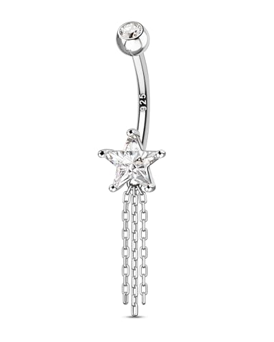 14K Gold Plated Belly Button Rings 925 Sterling Silver Belly Navel Rings for Women Star Navel Piercing Jewelry