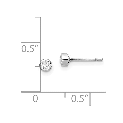 Diamond2Deal 14k White Gold 3mm Cubic Zirconia Bezel Stud Earrings Len-0.14 In, Wid-0.12 In