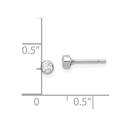 Diamond2Deal 14k White Gold 3mm Cubic Zirconia Bezel Stud Earrings Len-0.14 In, Wid-0.12 In