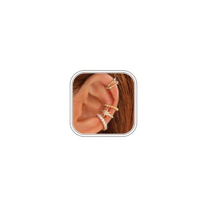 LOLIAS 4 Pairs Ear Cuffs Non Piercing - 14K Gold Plated Ear Cuff Earrings for Women Ear Cuff for Non Pierced Ears Clip on Cartilage Earring Adjustable Fake Earrings Set - style: Stars -14K Gold Plated