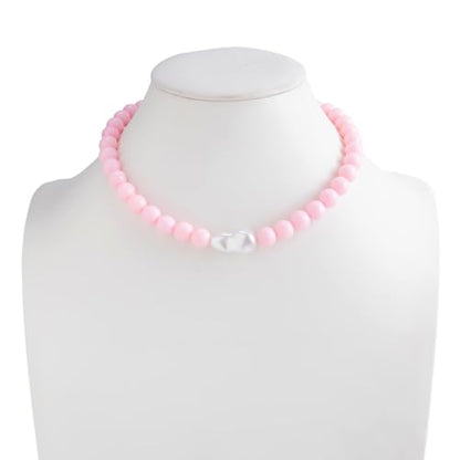 Colorful Faux Baroque Pearl Resin Beaded Choker Necklace Summer Tropical Jewelry for Women - color: Pink