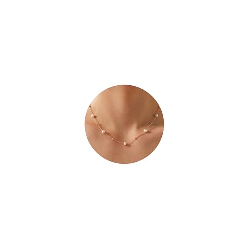 Pearl Necklace for Women- 14K Gold-plated/White Gold-plated Dainty Pearl Necklace for Women - color: Bead pearl station
