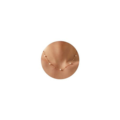 Pearl Necklace for Women- 14K Gold-plated/White Gold-plated Dainty Pearl Necklace for Women - color: Bead pearl station