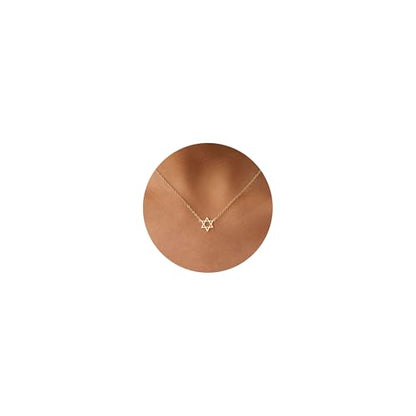 Dainty Gold Necklace: 14k Gold Plated Dianty Boots Bow Sun Moon Horse Evil Eye Conch Seahorse Necklace for Women 16.5"+2" - color: Star of David