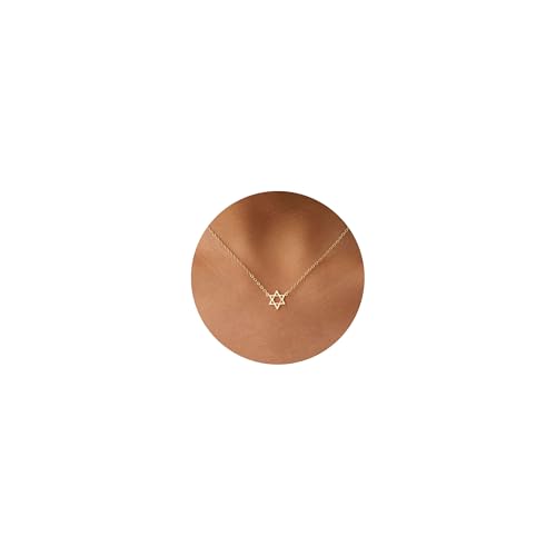 Dainty Gold Necklace: 14k Gold Plated Dianty Boots Bow Sun Moon Horse Evil Eye Conch Seahorse Necklace for Women 16.5"+2" - color: Star of David