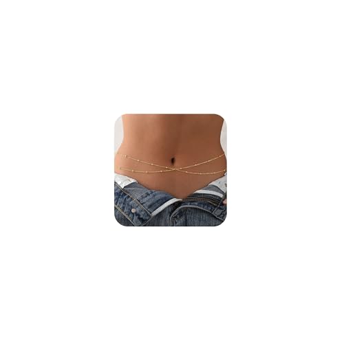 Waist Chain for Women 14K Gold/Silver Plated Body Chain Beads Link Belly Chains Belly Belt Waist Beads Chains Adjustable Sexy Bikini Body Jewelry Daily Belts Gifts for Women - style: Layered Beads-GD