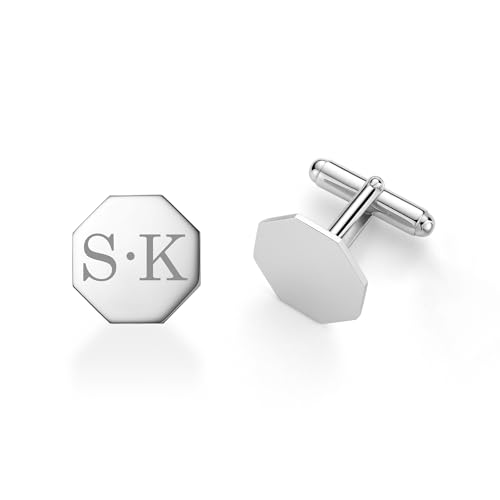Sterling Silver Cufflinks for Men Personalized with Engraved Initials or Name Gift for Men - Made in Italy - color: Octagon
