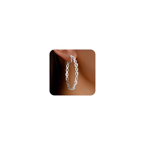 Clip On Hoop Earrings for Women Lightweight - Silver Twisted Clip-on Hoop Earings With Cubic Zirconia Fake Non Pierced Ears Jewelry - style: CZ-S40mm