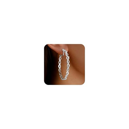 Clip On Hoop Earrings for Women Lightweight - Silver Twisted Clip-on Hoop Earings With Cubic Zirconia Fake Non Pierced Ears Jewelry - style: CZ-S40mm