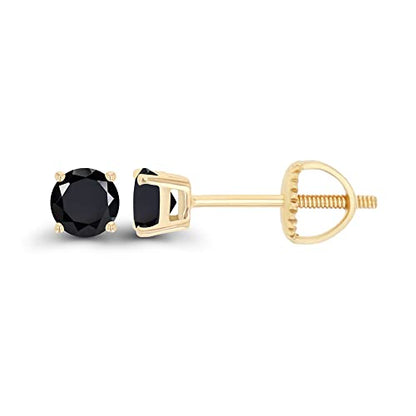 14K Gold Plated 925 Sterling Silver Hypoallergenic 4mm Round Genuine Birthstone Solitaire Screwback Stud Earrings - color: Onyx