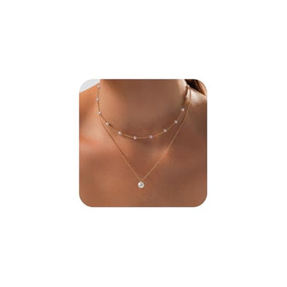 HERIER Gold Jewelry Set for Women - Dainty 14K Gold/Silver Plated Pearl Choker Necklace, Drop Earrings & Bracelets - Wedding Trendy Pearl Jewelry Gift - color: Satellite Pearl Set-Gold